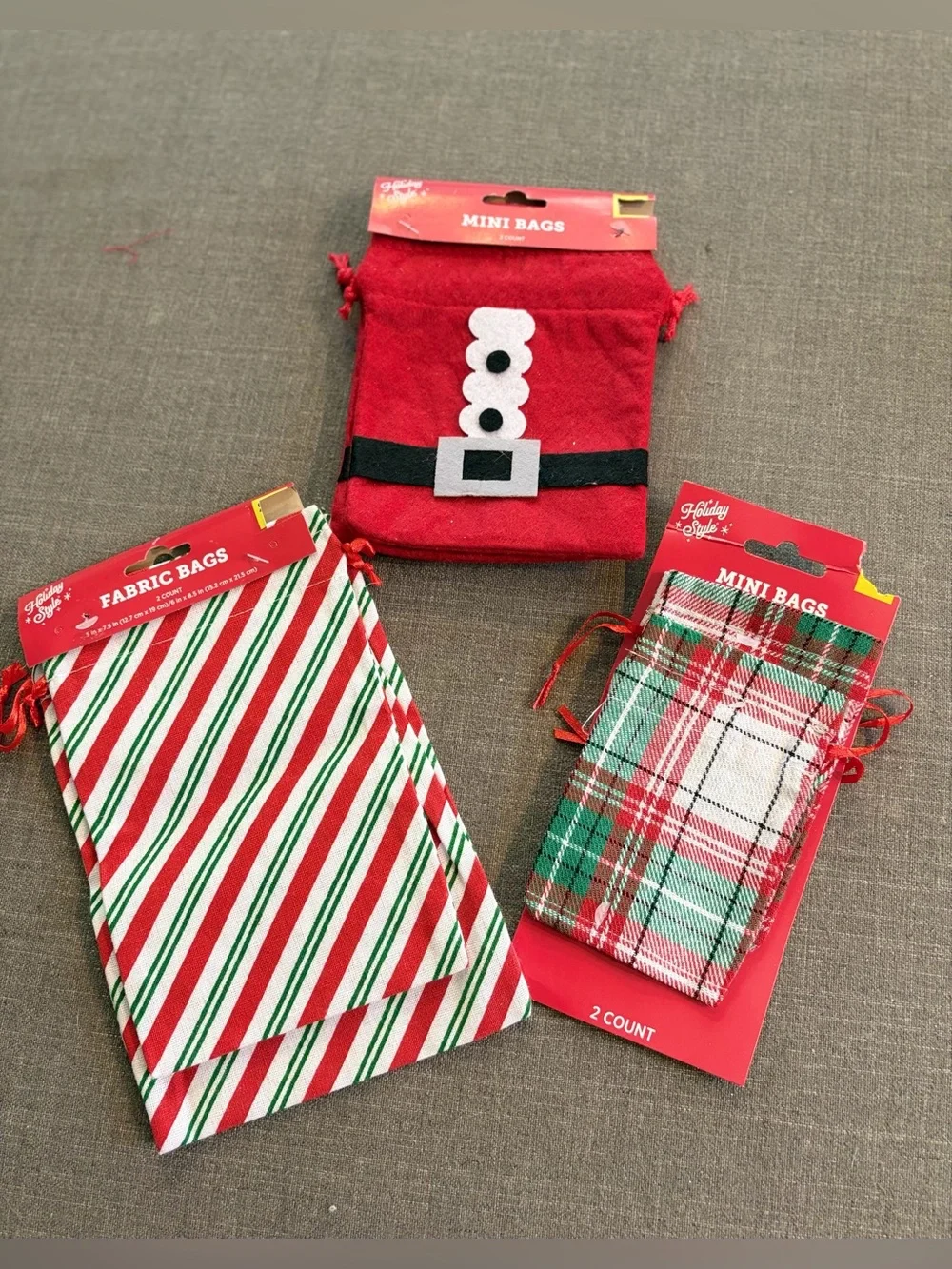 Holiday Style Christmas Fabric Gift Bags Drawstring Lot of 6